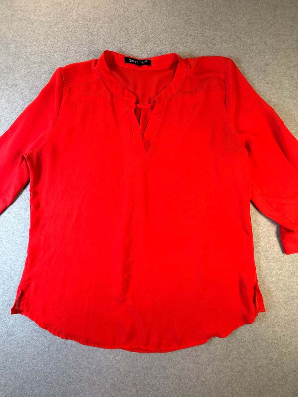Sweet Rain Blouse Size XL Red V-Neck Long Sleeve